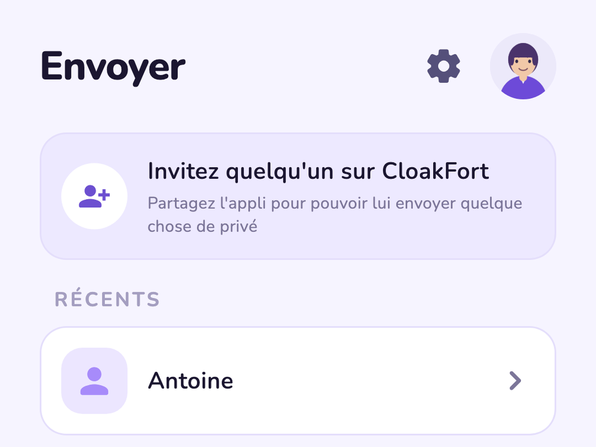 Écran d'envoi de CloakFort